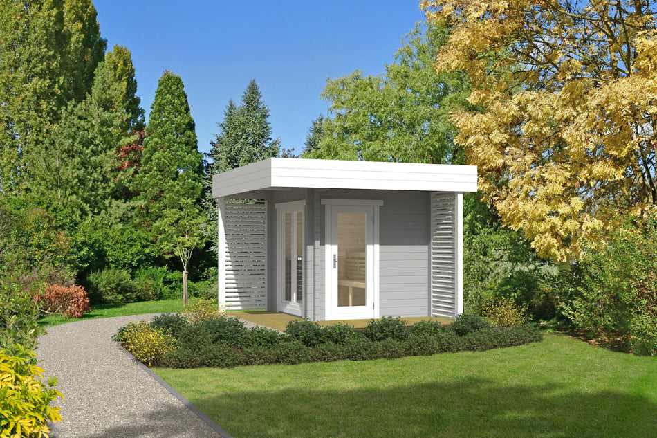 wellmia® Mattias | Gartensauna mit Dachüberstand | 3,34 x 3,34 m | für 3-4 Personen