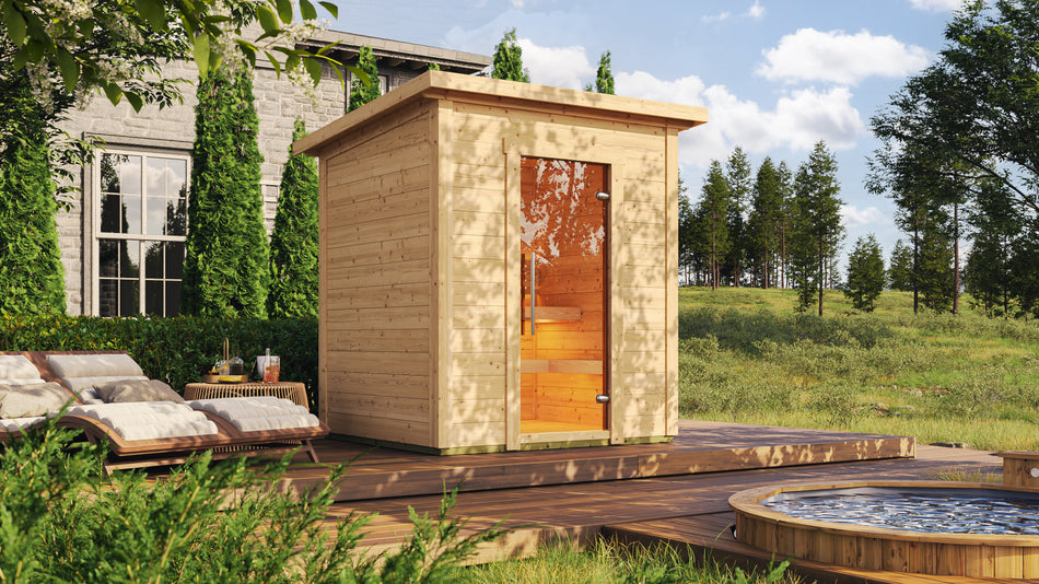wellmia® Basico | Gartensauna | 1,82 x 1,60m | für 3-4 Personen
