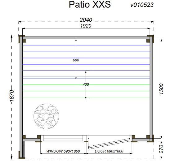 wellmia® Patio XXS | Gartensauna aus Fichte oder Thermoholz | 187 x 204 x 240 cm (B/T/H)