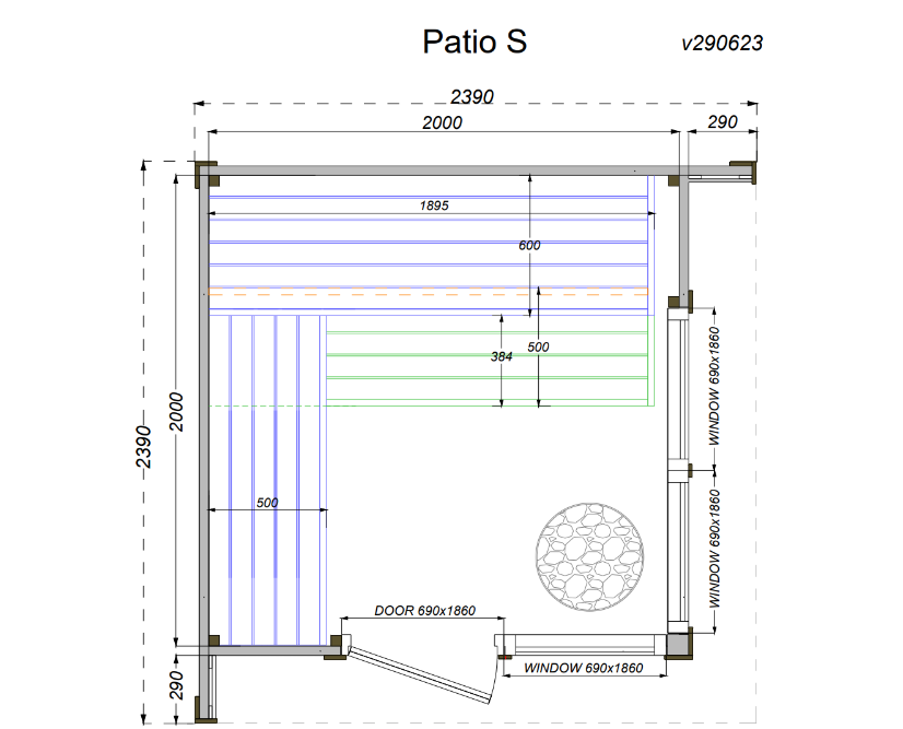 wellmia® Patio S | Gartensauna aus Fichte oder Thermoholz |  239 x 239 x 240 cm (B/T/H)