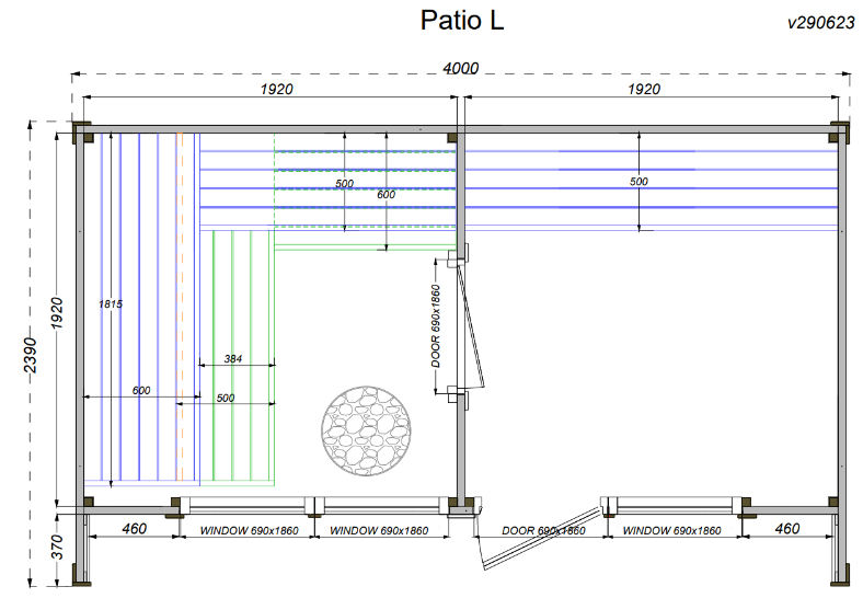 wellmia® Patio L | Gartensauna aus Fichte oder Thermoholz mit Vorraum |  400 x 239 x 240 cm (B/T/H)