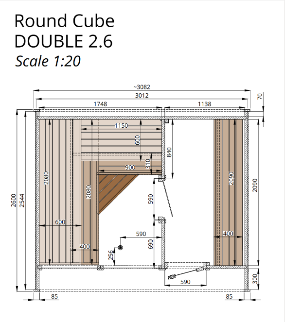 wellmia® Round Cube Double | Gartensauna aus Thermoholz Design |  versch. Maße