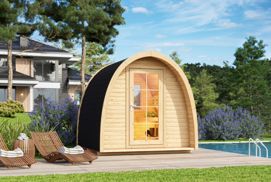 wellmia® Pod M | Gartensauna aus Fichte oder Thermoholz  |  230 x 260 x 230 cm (B/T/H)