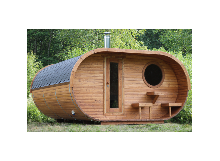 wellmia® Oval L | Gartensauna aus Fichte oder Thermoholz  |  400 x 420 x 220/240 cm (B/T/H)