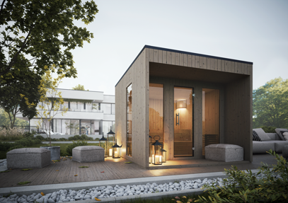 wellmia® Hyska | Gartensauna aus Fichte  |  250 x 300 x 236 cm (B/T/H) | für 4-6 Personen