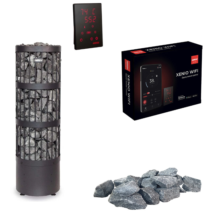 Harvia Legend Home XW | Elektro Saunaofen Set mit CX110 Bedienfeld + WIFI Steuerung über das Handy und Harvia Saunasteine | 6,8 kW / 10,8 kW