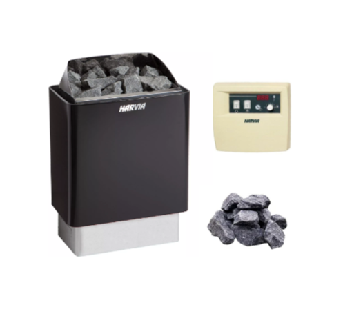 Harvia Kip E  | Sauna Elektroofen Komplettset mit Harvia C-90 Steuerung und 20 kg harvia Saunasteinen 5-10 cm | 4.5 kW / 6 kW / 8 kW