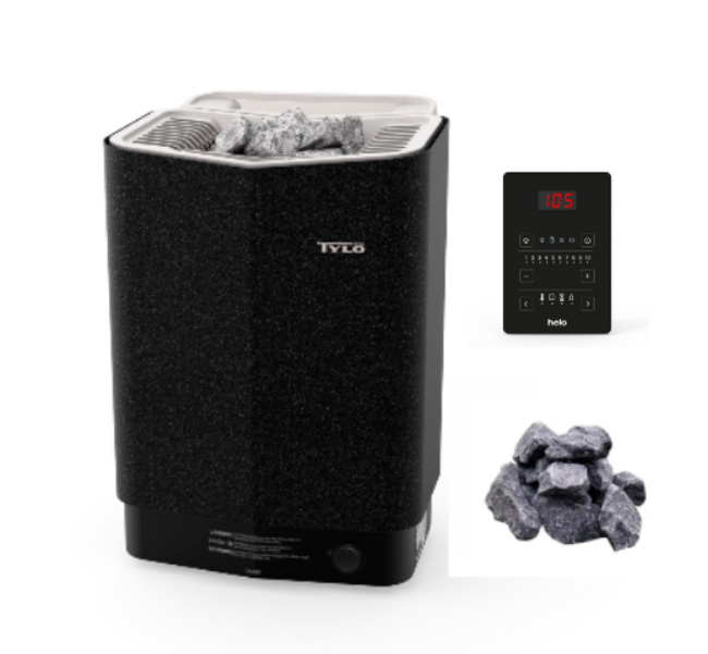 Tylö Sense Combi Pure | Combiofen Komplettset mit externer Tylö Pure Saunasteuerung und 20kg Tylö Saunasteinen | 6.6 kW / 8 kW / 10.5 kW