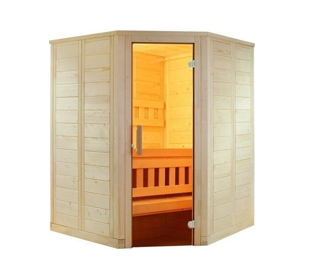 Harvia Wellfun Mini | Massivsauna Fichtenholz Innensauna Bausatz | 145 x 145 x 204 cm (B/T/H)