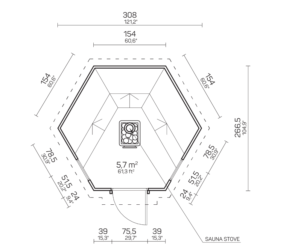 wellmia® Kota Juke | Saunakota 5.7 m² | 317 cm x 367 cm x 310 (B x T x H)