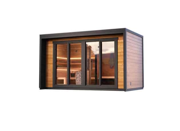 Leil® Patio L | Premium Gartensauna aus Fichte oder Thermoholz mit Vorraum |  400 x 239 x 240 cm (B/T/H)