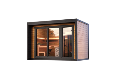 Leil® Patio M | Premium Gartensauna aus Fichte oder Thermoholz mit Vorraum |  239 x 330 x 245 cm (B/T/H)