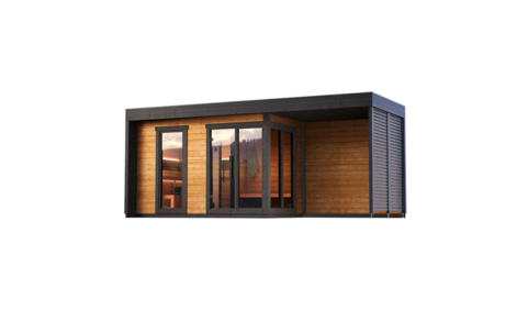 Leil® Patio L Plus | Premium Gartensauna aus Fichte oder Thermoholz mit Vorraum und Überdach |  605 x 239 x 245 cm (B/T/H)