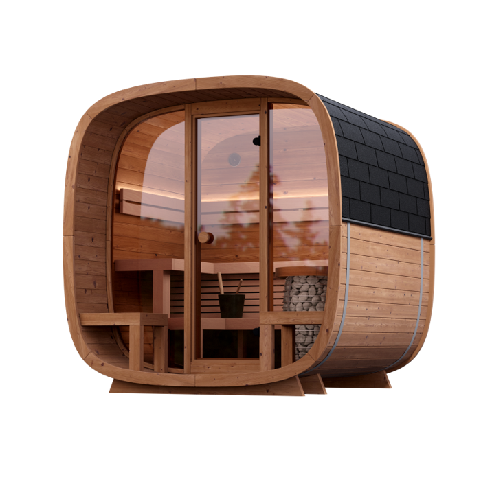 Leil® Dice Comfy | Gartensauna aus Thermoholz mit Veranda für 3-4 Personen |  219 x 206/246 x 220 cm (B/T/H)