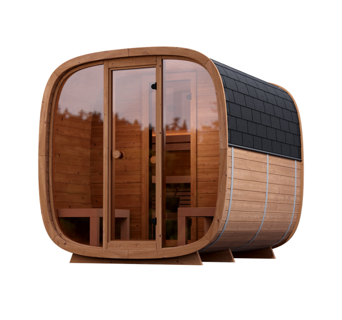 Leil® Dice Dual | Gartensauna aus Thermoholz mit Vorraum für 3-4 Personen |  219 x 256 x 220 cm (B/T/H)