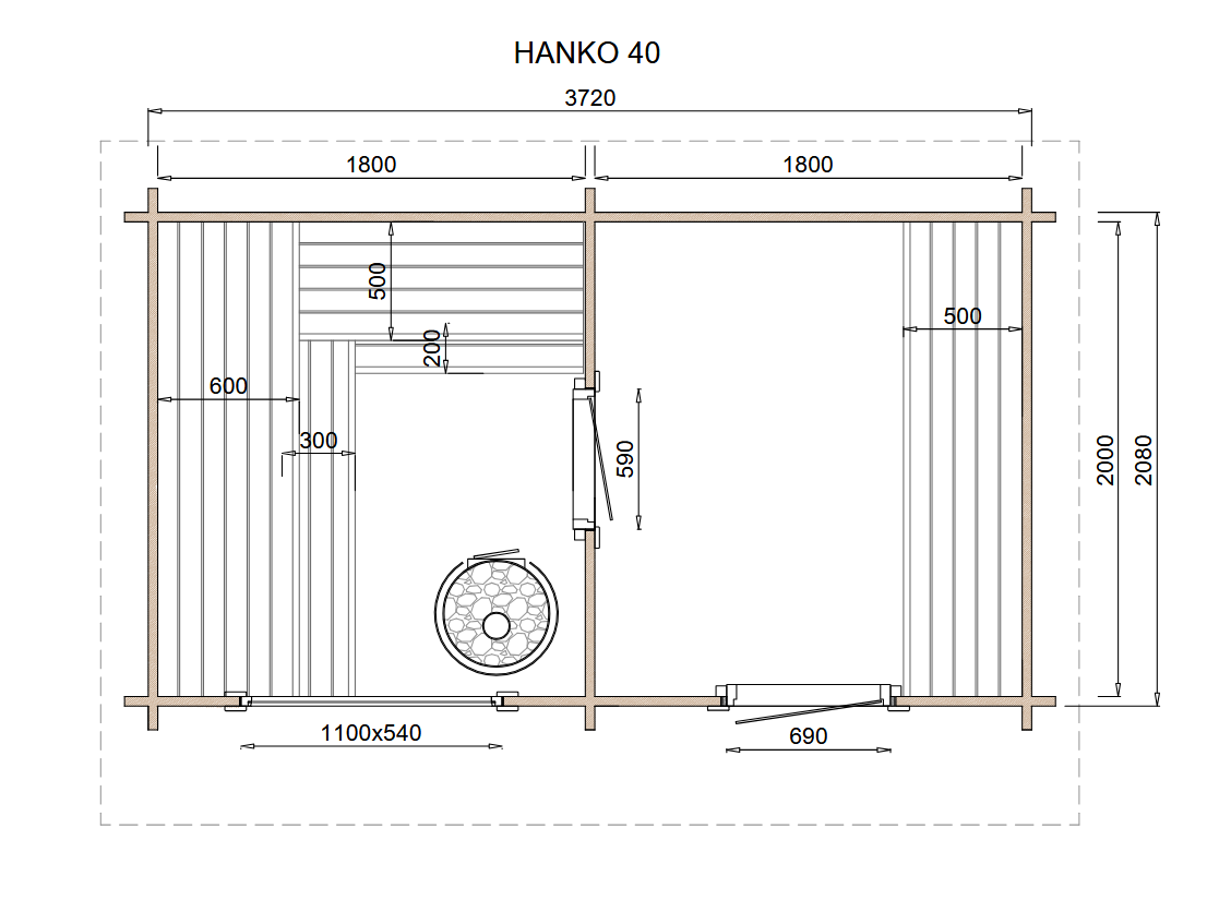 wellmia Hanko | Gartensauna mit Vorraum Fichtenholz | 373 x 208 x 258 cm (B/T/H)