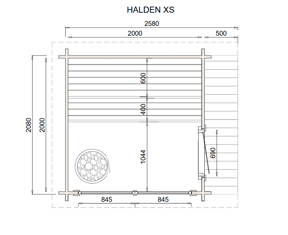 wellmia Halden XS | Gartensauna mit Überhangdach Fichtenholz | 208 x 208 x 261 cm (B/T/H)