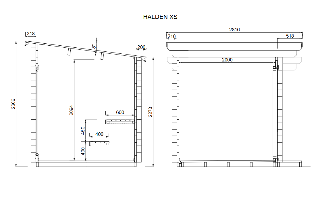 wellmia Halden XS | Gartensauna mit Überhangdach Fichtenholz | 208 x 208 x 261 cm (B/T/H)