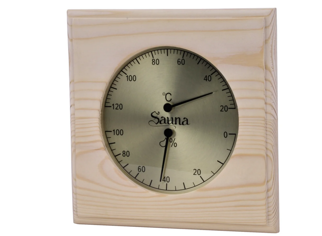 Sawo Basic Sauna Zubehörset bestehend aus Saunakübel und Kelle, Sanduhr und Thermo-/Hygrometer