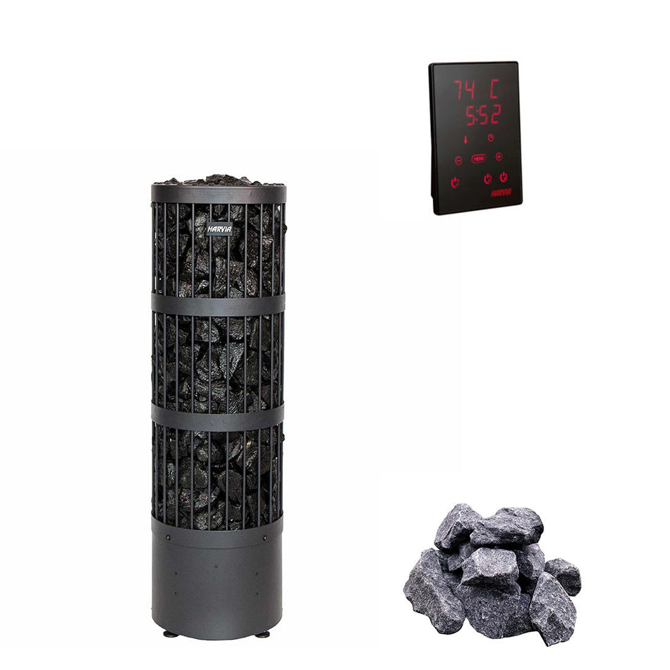 Harvia Legend Home E | Sauna Elektroofen Komplettset inkl. 100 kg Harvia Saunasteine 5-10 cm und Steuerung Harvia Xenio CX110 | 10,8 kW