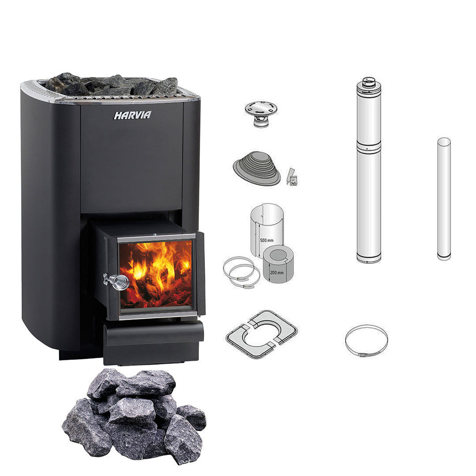 Harvia M3 SL | Komplettset inkl. Schornsteinset nach Wahl + 20 kg Harvia Saunasteine 10-15 cm | 16,5 kW