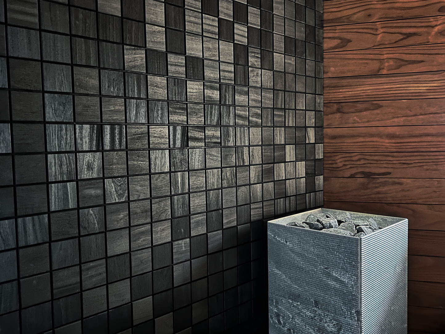 wellmia® Black Square | Sauna Dekopaneel für die Wand und Decke | Abachiholz | 1,00 m2