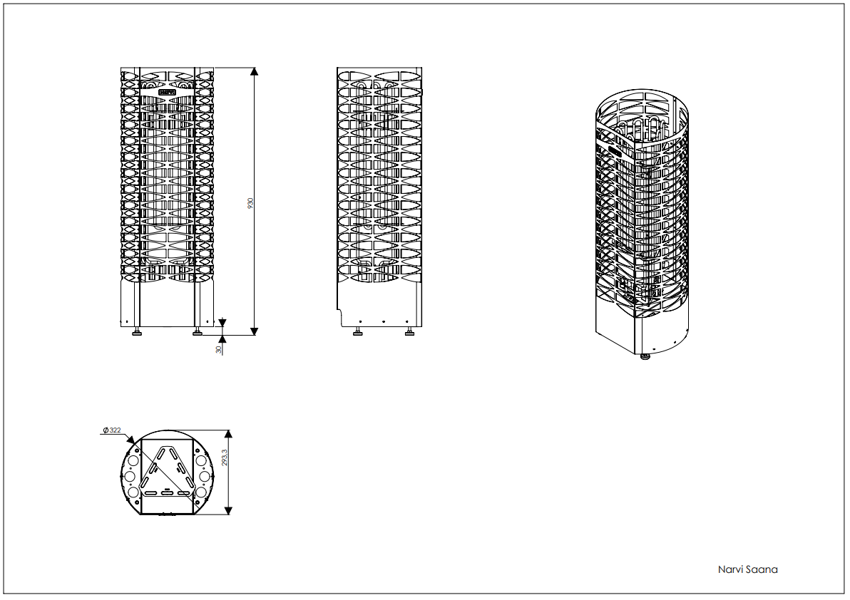 Narvi Saana Wifi | Saunaofen mit Narvi Flow Steuerung über Bedienteil und App | Edelstahl / Schwarz beschichtet | 6.8 kW / 9 kW