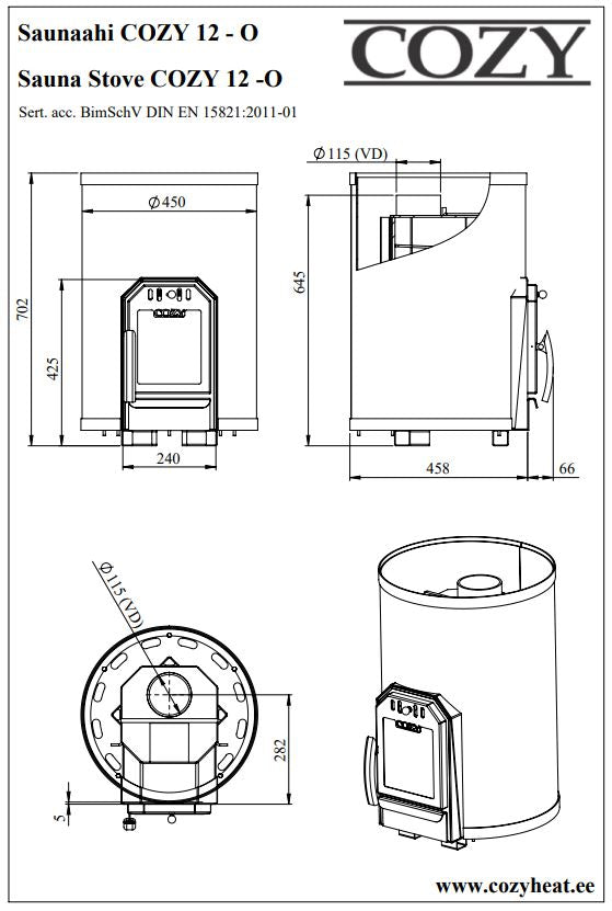 Cozy 12 O sauna heater wood with approval BimSchV level 2 - power: 12 KW