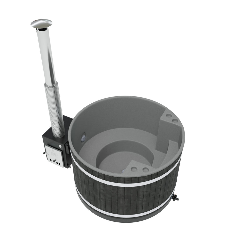 Kirami Annex Family M | Badefassset mit Holzofen | 170 cm / 29 kW