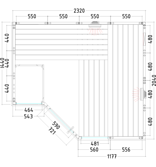 Sentiotec Arktis Infra+ | Massivsauna Infrarot Fichtenholz Innensauna Bausatz | 234 x 206 x 204 cm (B/T/H)