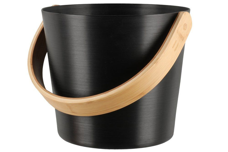 rento Saunakübel | Saunaeimer aus Aluminium schwarz mit Holzgriff