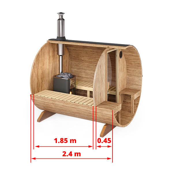 wellmia® mobile Fasssauna Komplettset | Saunafass Nordica Veranda Small 240cm | Komplettset mit Anhänger und Holzofen