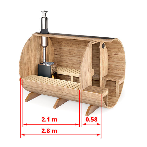 wellmia® Fasssauna Nordica Veranda Medium | 280cm | Komplettset mit Holzofen