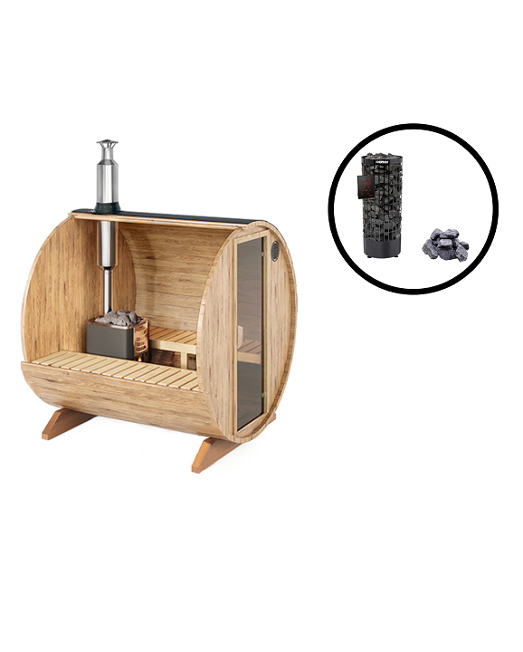 wellmia® Fasssauna Nordica Small | 230cm | Komplettset mit elektrischen Saunaofen