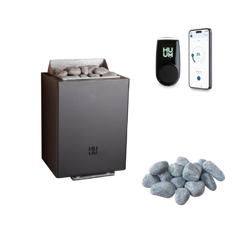 Huum Core Wall | Elektro Saunaofen Set mit Huum UKU 4.2 WIFI Steuerung und 30 kg Steine | 4,5 kW / 6 kW / 7,5 kW / 9 kW