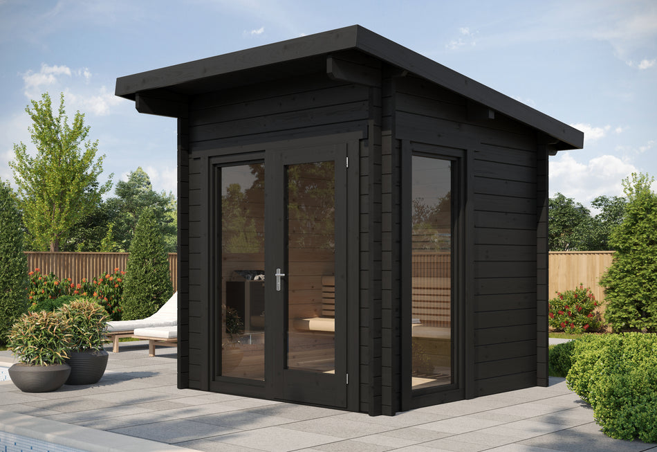 wellmia® Cube Panorama | Gartensauna mit Glasfront | 2,49 x 2,09 m | für 3-4 Personen