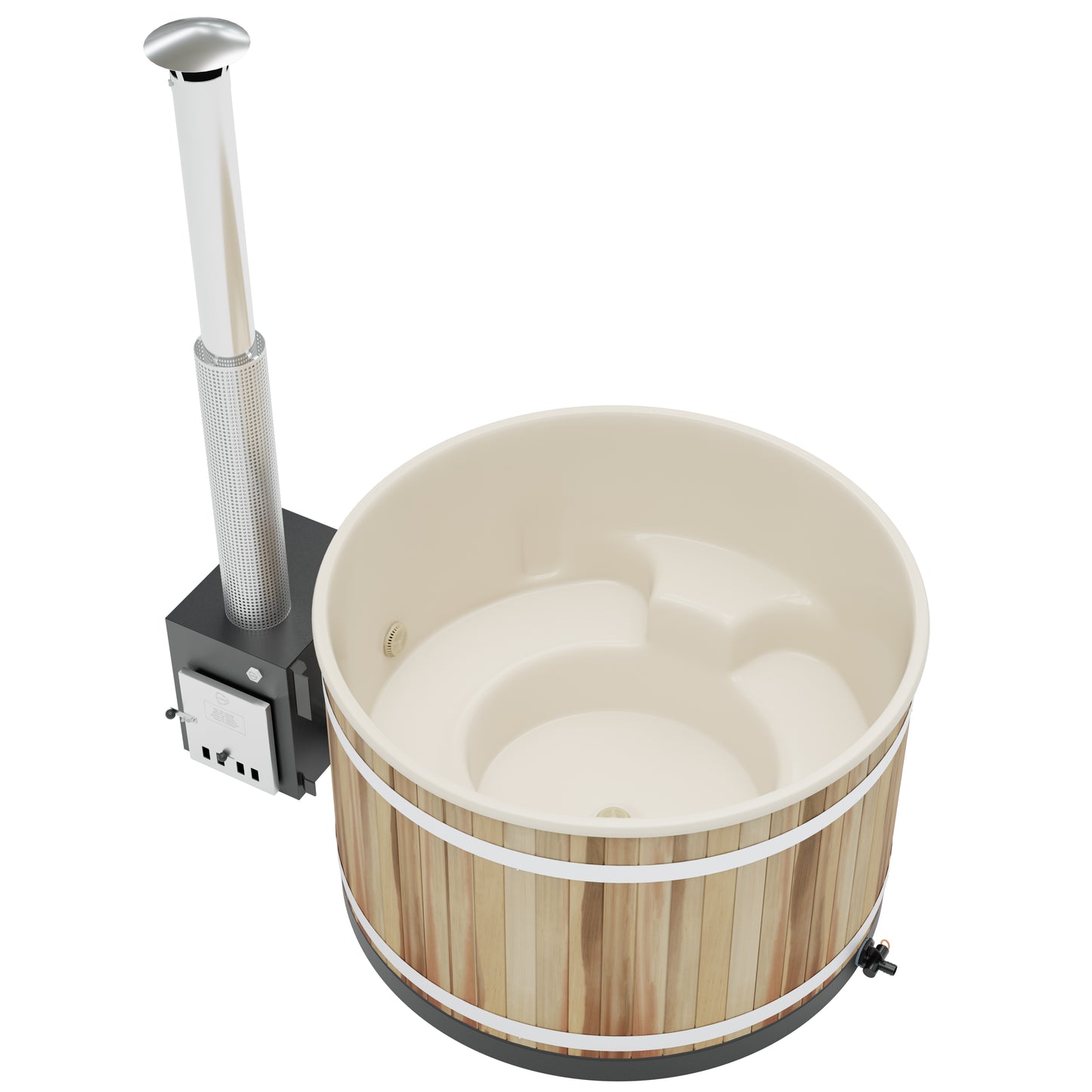 Kirami Premium Pearly M | Badefassset mit Holzofen | 172 cm /  35 kW