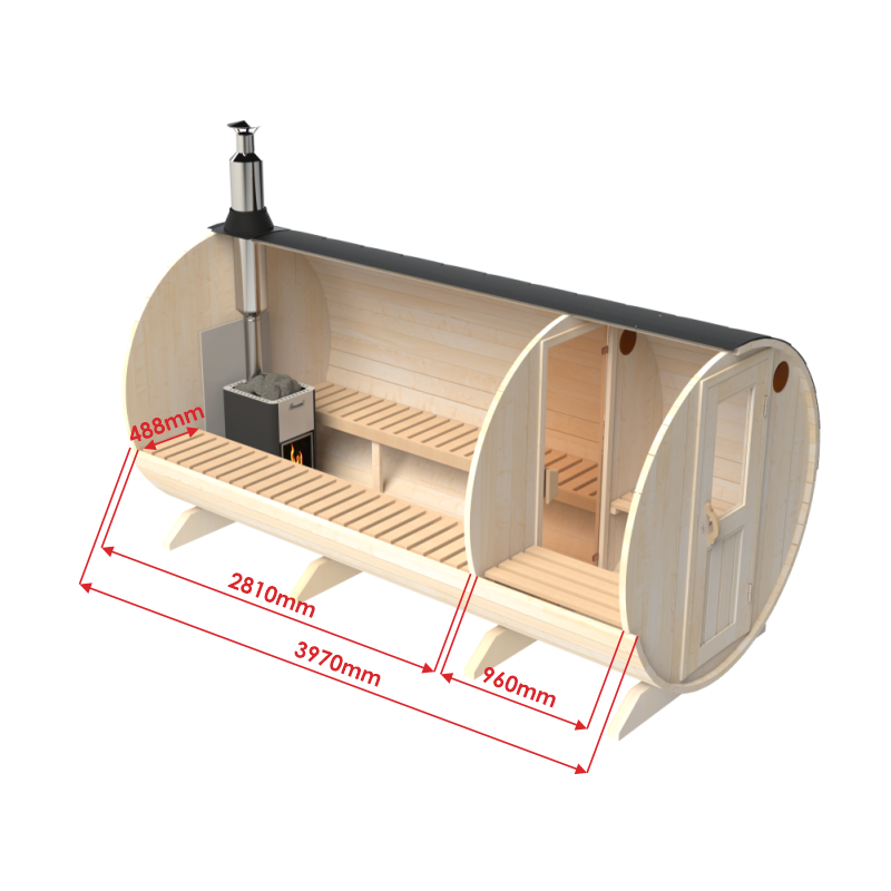wellmia® Fasssauna Large Vorraum | 400 cm für 4-6 Personen | Konfigurierbar