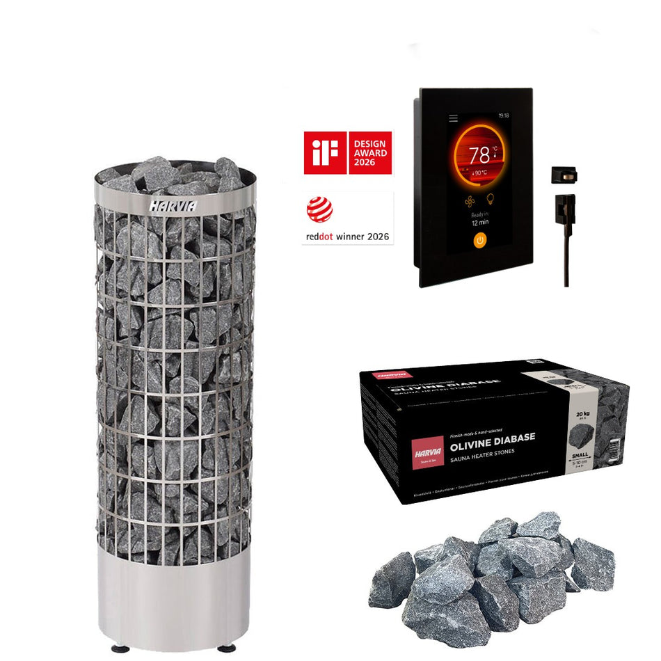 Harvia Cilindro XE | Elektro Saunaofen Set mit Fenix Bedienfeld + WIFI Steuerung über das Handy | 6,8 kW / 9 kW / 10,8 kW