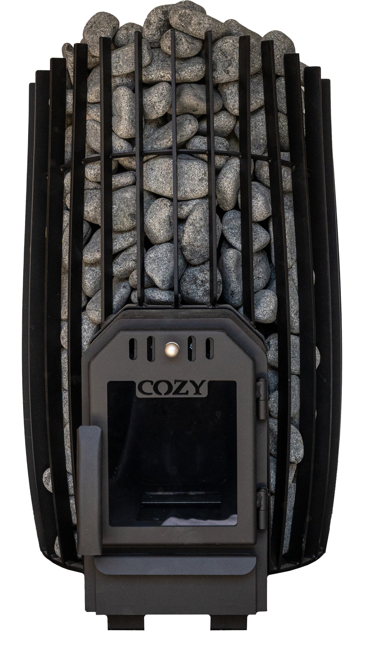 Cozy 12 SW TW | Saunaofen Holzofen mit Außenbefeuerung Komplettset mit BimSchV Stufe 2 - inkl. Schornsteinset nach Wahl & 100 kg Saunasteine | 11,5 kW