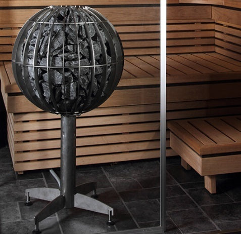 Harvia Globe | Elektro Saunaofen Komplettset inkl. 80 kg original wellmia® Saunasteine und Steuerung Harvia Xenio CX110 | 10,5 kW