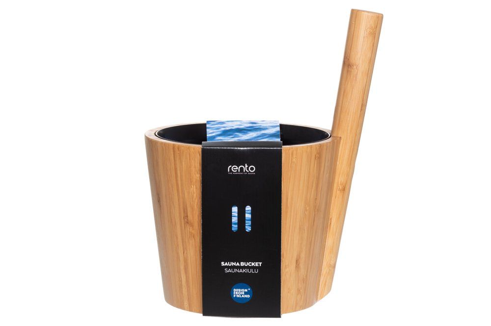 rento Saunaeimer mit Saunakelle duoblack und Kunststoffeinsatz Saunakübel aus Bambus Set, 5 Liter