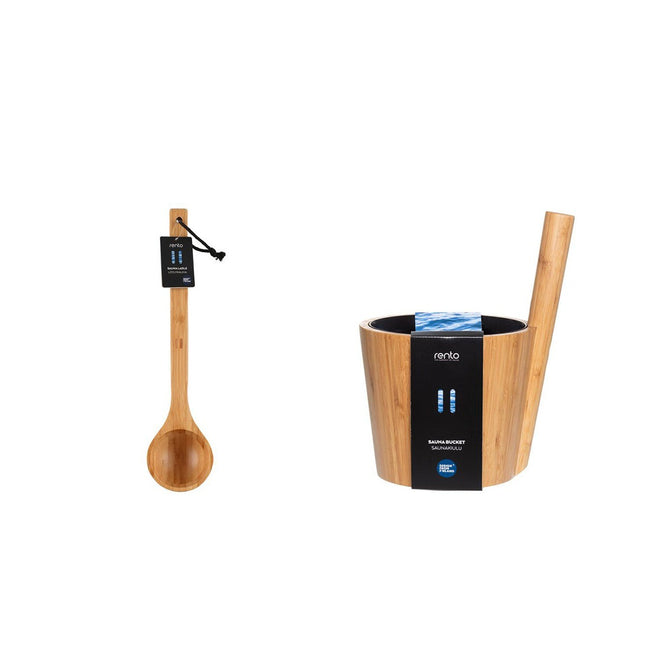 rento Saunaeimer mit Saunakelle duoblack und Kunststoffeinsatz Saunakübel aus Bambus Set, 5 Liter